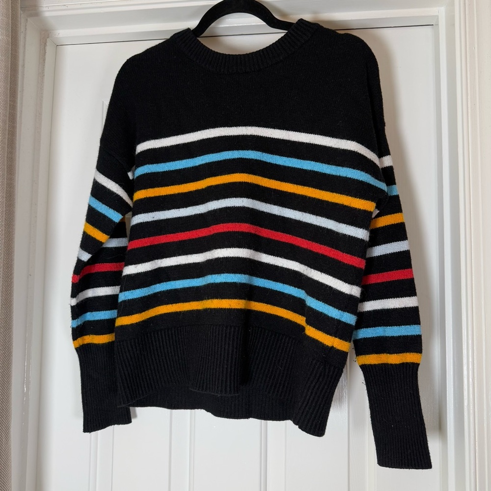 Philosophy Anthropologie Black Striped Crewneck Sweater Size Medium